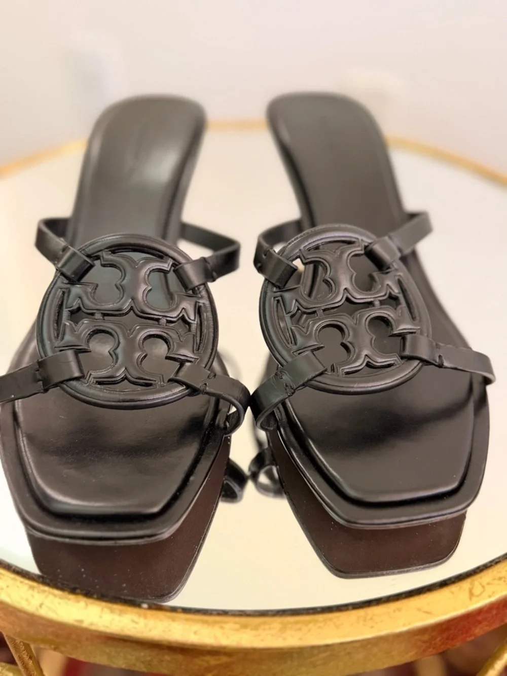 Tory Burch Black Logo-Emblem Heeled Sandals Size 9US - Picture 3 of 6